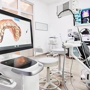 Digital scan of teeth displayed on monitor in orthodontist’s office